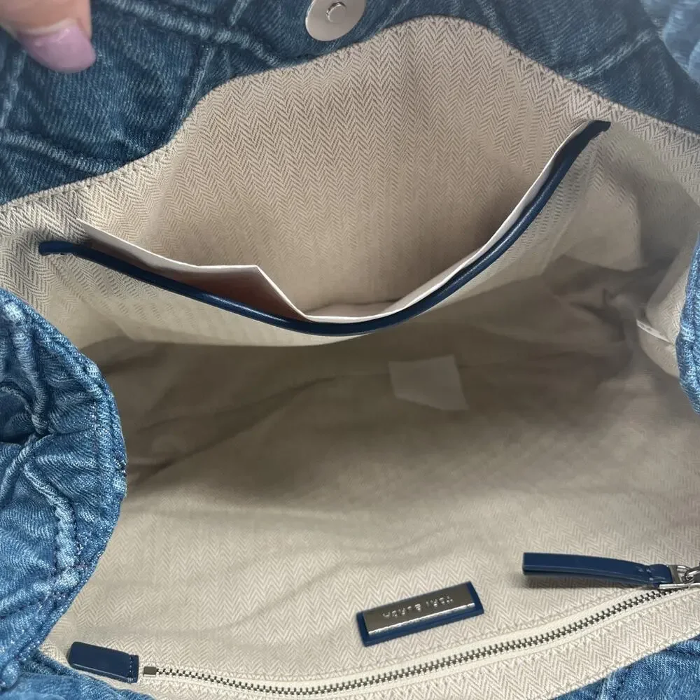 Tory Burch Fleming Blue Denim Large Hobo Tote Handbag Women’s Cotton Purse NWT